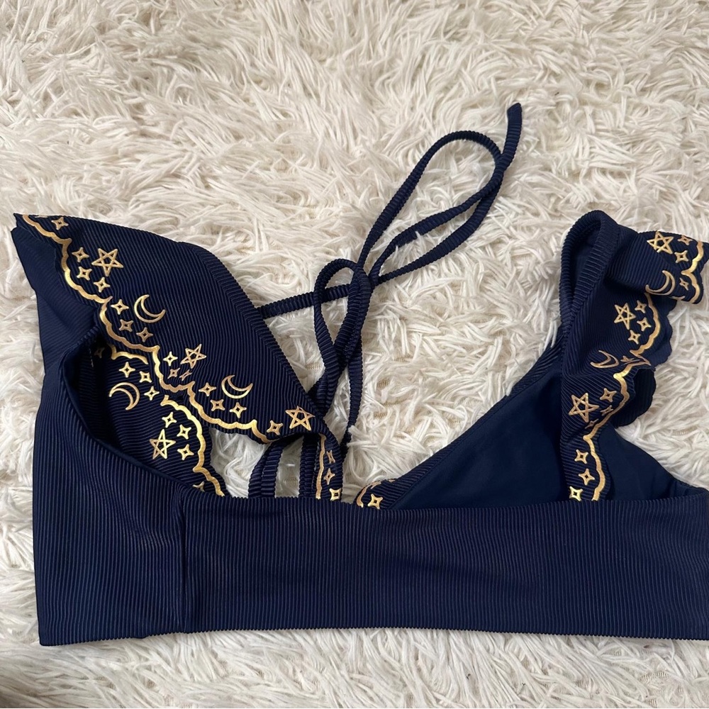 RARE Free People Beach Riot Bikini Top Star and Moon Navy Blue Size S - Picture 3 of 4